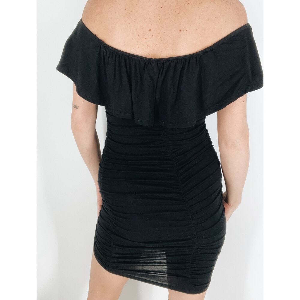 NWT Fashion Nova Ruched Little Black Mini Dress Size Small - Picture 2 of 3